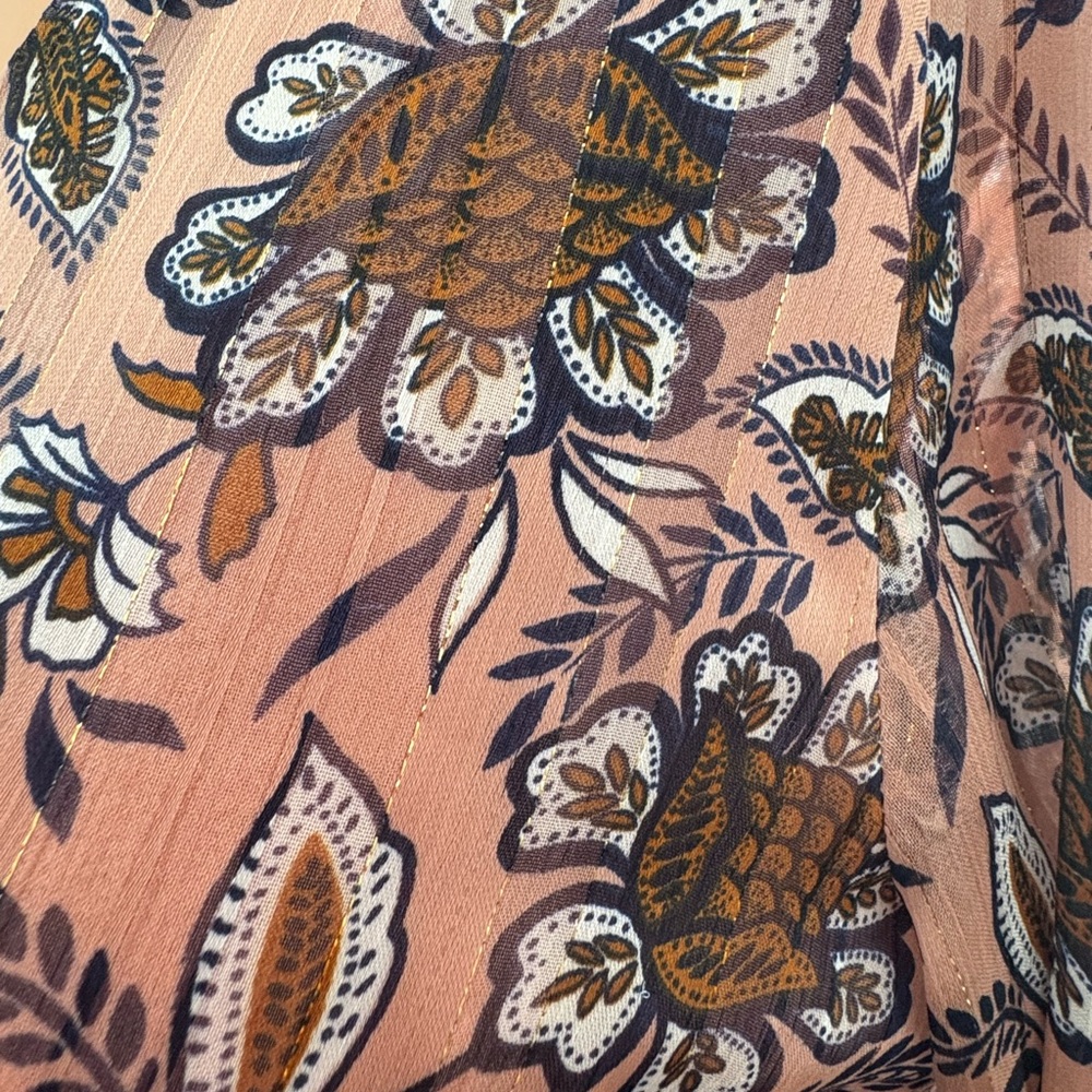 Lucky Brand Gabriella Maxi Dress Boho Flower Print Light Pink with Gold XS - Picture 7 of 13